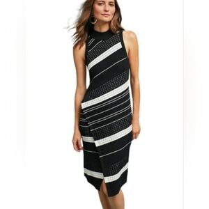 Moth-AnthropologiePretty Black &White Striped Dress, Asymmetrical Slit/hem Sz.XS